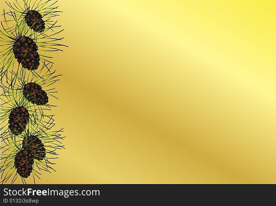 Golden background with pine cones