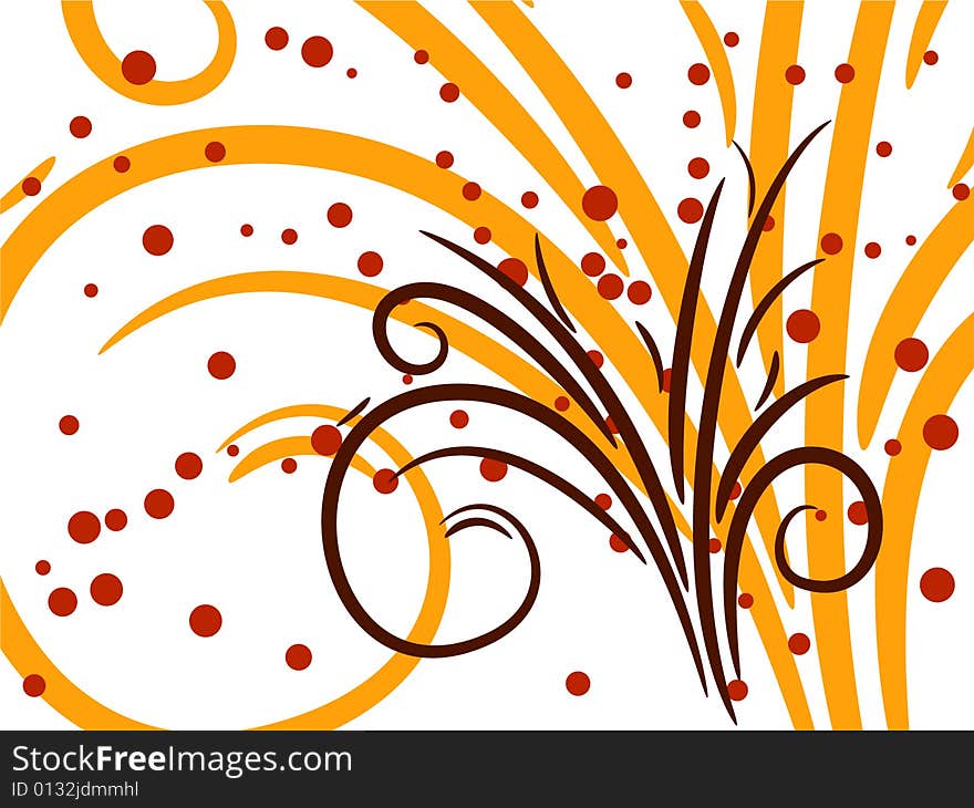 Abstract orange brown flower background with red dots. Abstract orange brown flower background with red dots