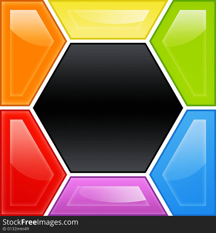 Glossy image with vibrant color, usable for design and web, hexagon puzzle. Glossy image with vibrant color, usable for design and web, hexagon puzzle