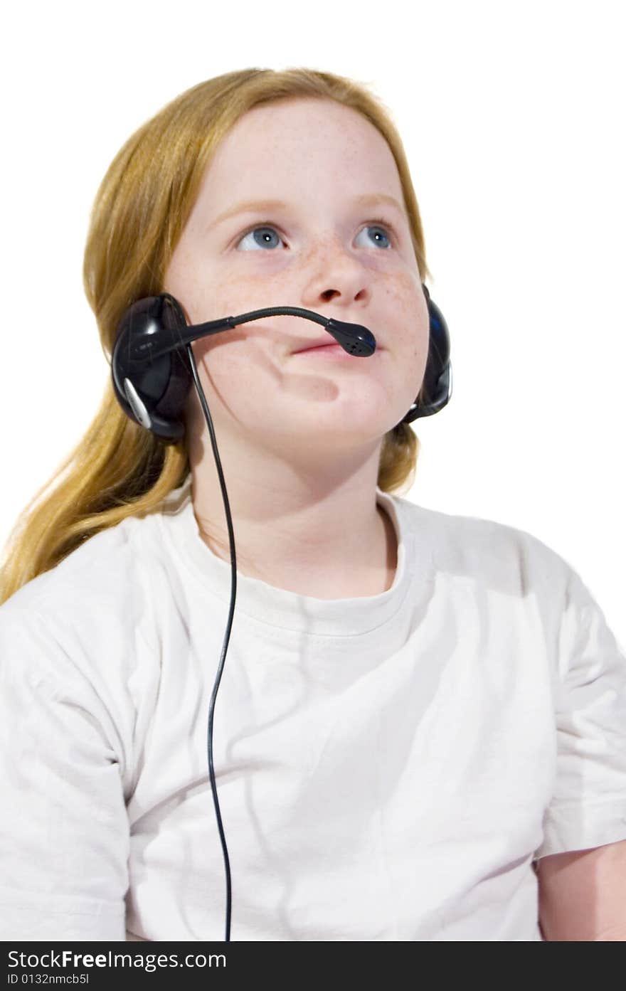 Little Girl Wearing Headset