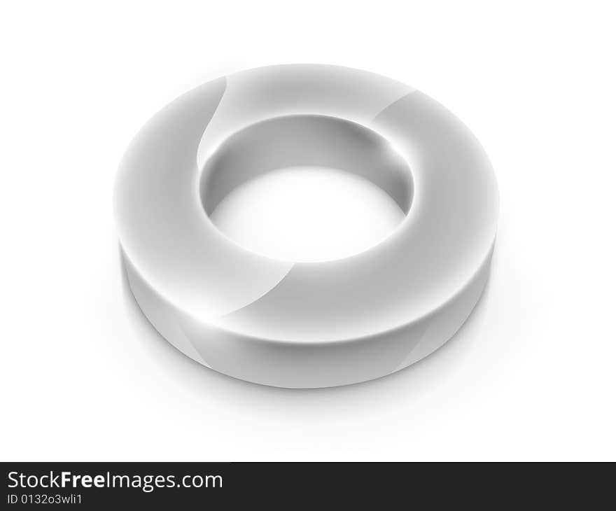 3D metal ring with beautiful glow on white background symbolising zero or letter. 3D metal ring with beautiful glow on white background symbolising zero or letter