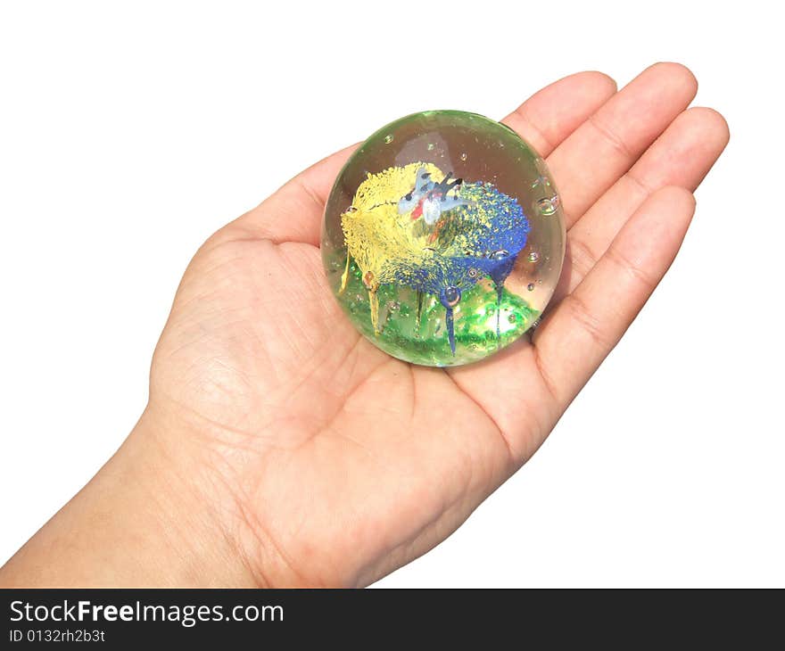 Glass Ball in Hand with white background