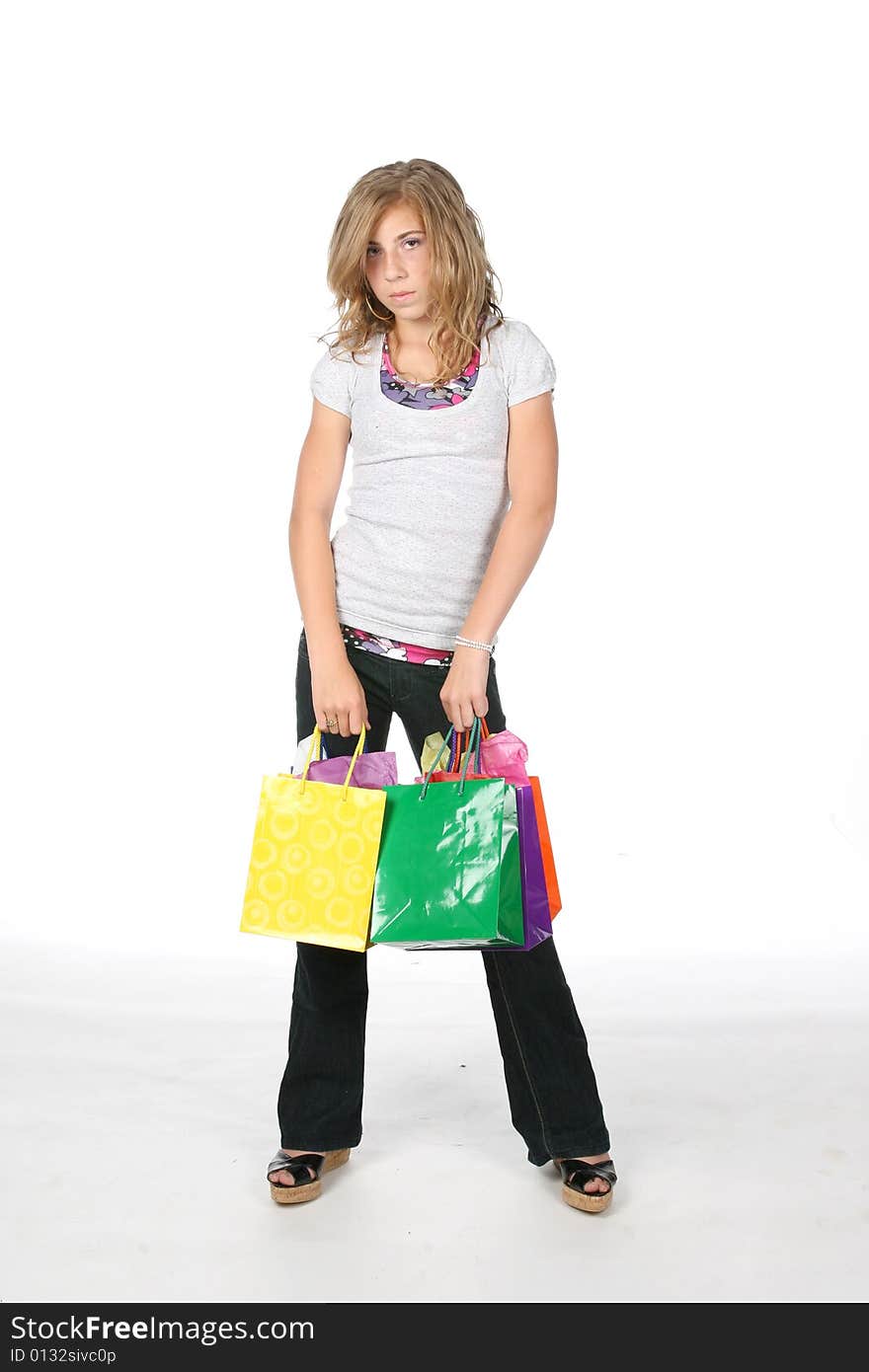 Girl with many bags from school shopping. Girl with many bags from school shopping