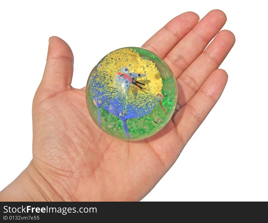 Glass Ball in Hand with white background