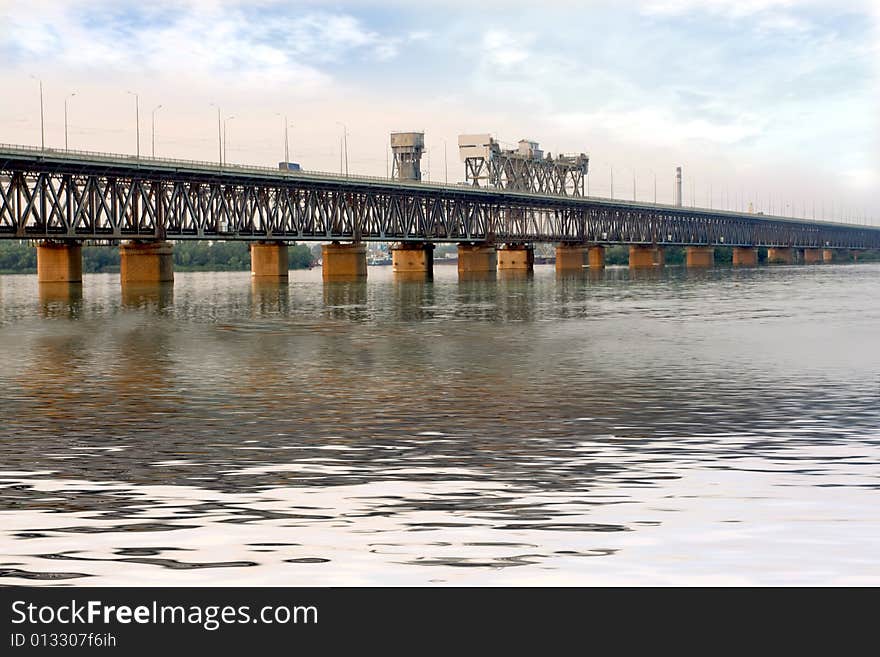 Bridge across Dniepr's - big  Ukrainian river. Bridge across Dniepr's - big  Ukrainian river.