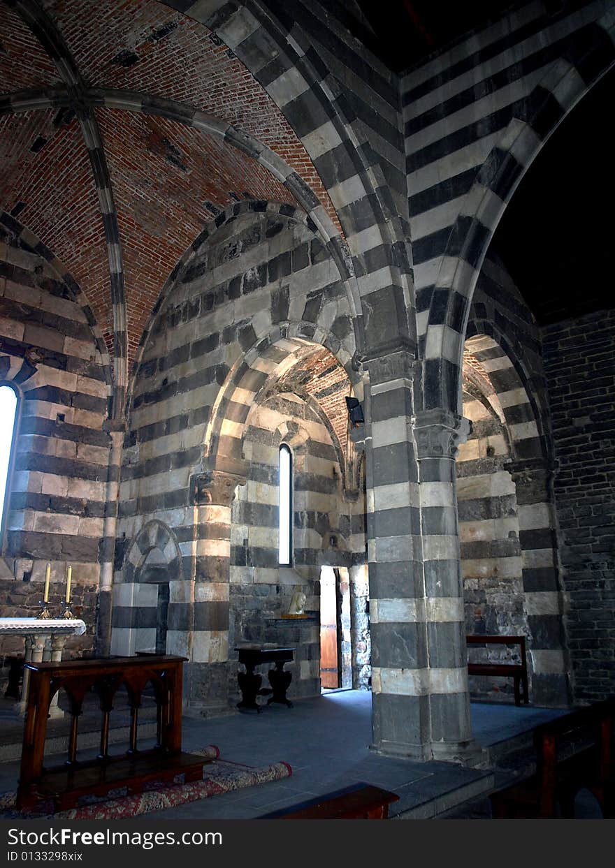 A good shot of the San Pietro church's indoor in Porto Venere - Italy. A good shot of the San Pietro church's indoor in Porto Venere - Italy