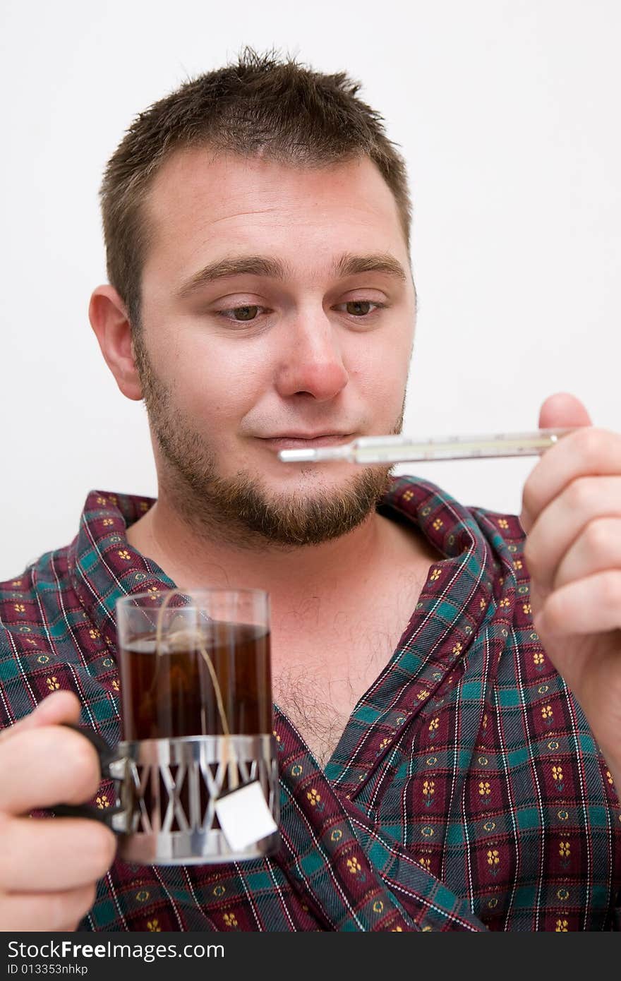 Very sick man on white background. Very sick man on white background