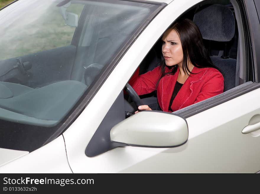 Casual woman traveling by car. Casual woman traveling by car