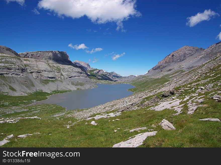 Swiss mountain lake landscape