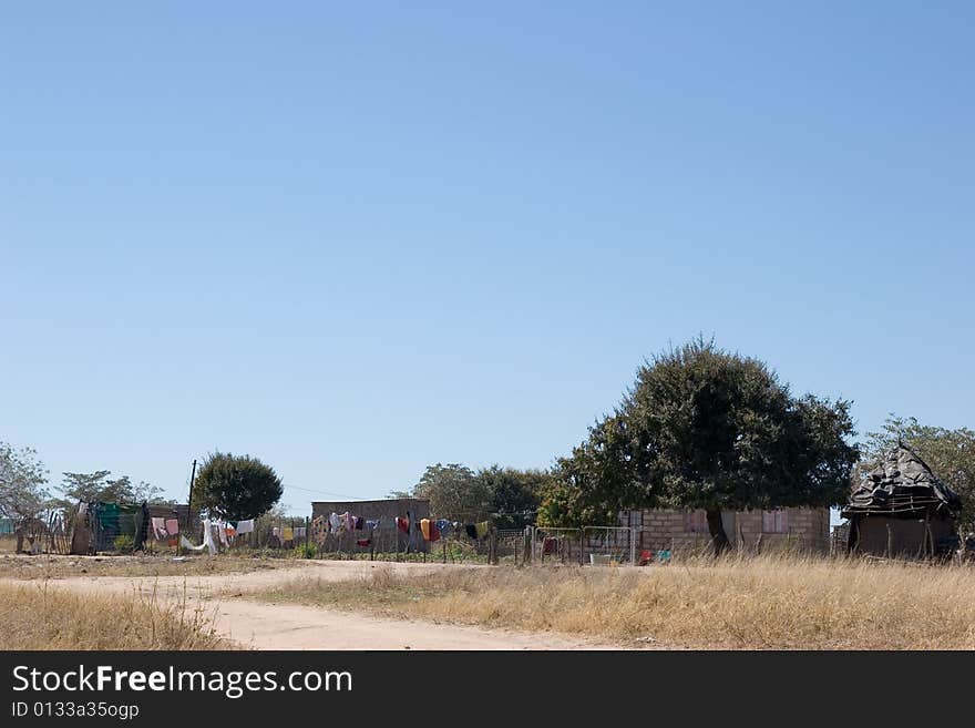 Just off the big cities of south africa there is landscape, hut in the old style of the african tribes. Just off the big cities of south africa there is landscape, hut in the old style of the african tribes