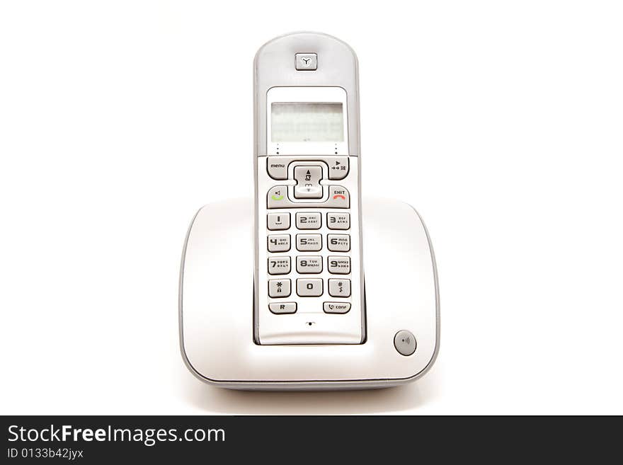 Isolated wireless silver style phone. Isolated wireless silver style phone