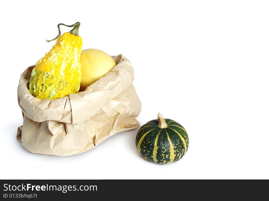 Mini pumpkins in paper bag