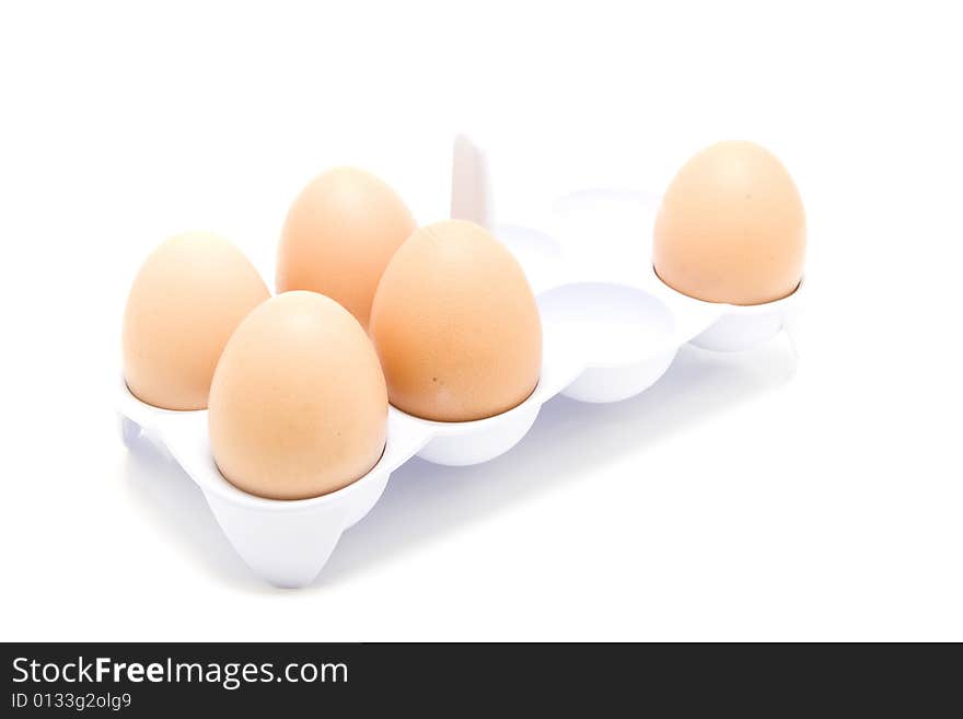 Isolated five eggs in support. Isolated five eggs in support