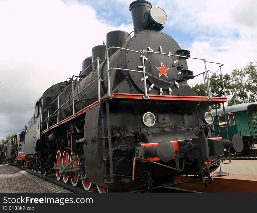 Old steam engine on track. Old steam engine on track