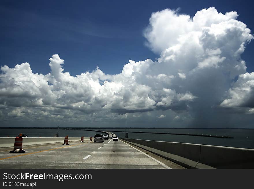 Driving Down Sunshine Skyway Bridge