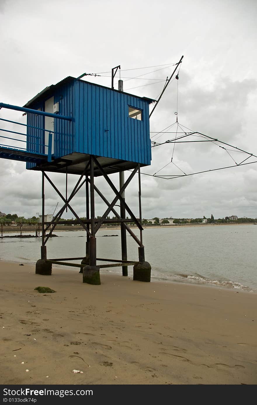 A classic oyster hut on a beach in Saint Nazaire, France. A classic oyster hut on a beach in Saint Nazaire, France