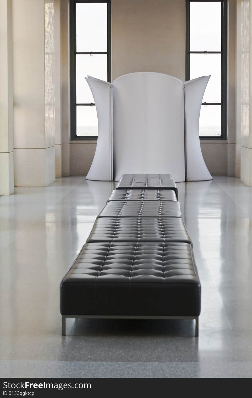 A sofa in a lobby