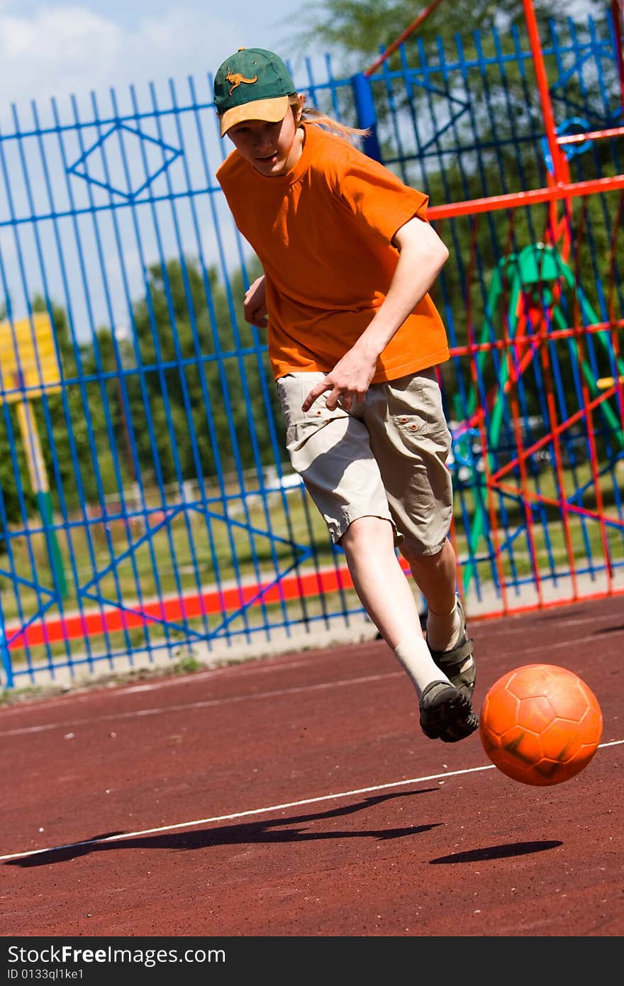 Football on children's athletic field