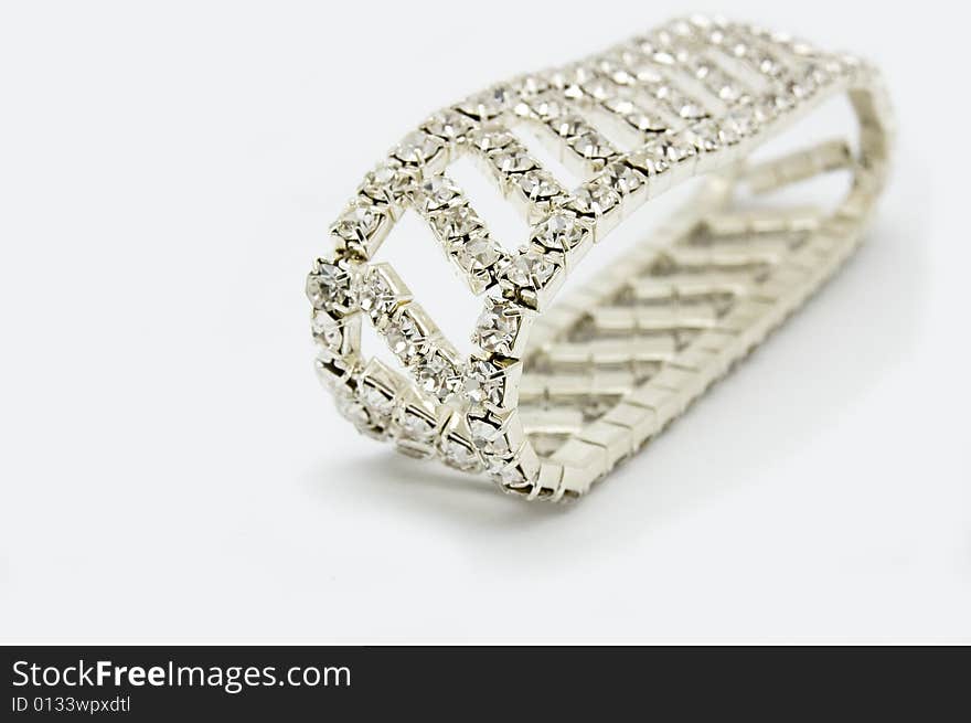 Silver bracelet with diamonds isolated on background