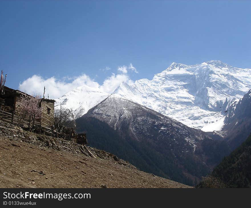 Lower Pisang - the village in the Himalayas. Nepal, April 2008