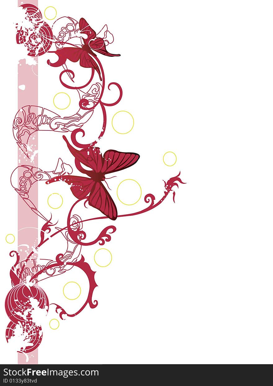 Illustration of a decorative background with butterflies