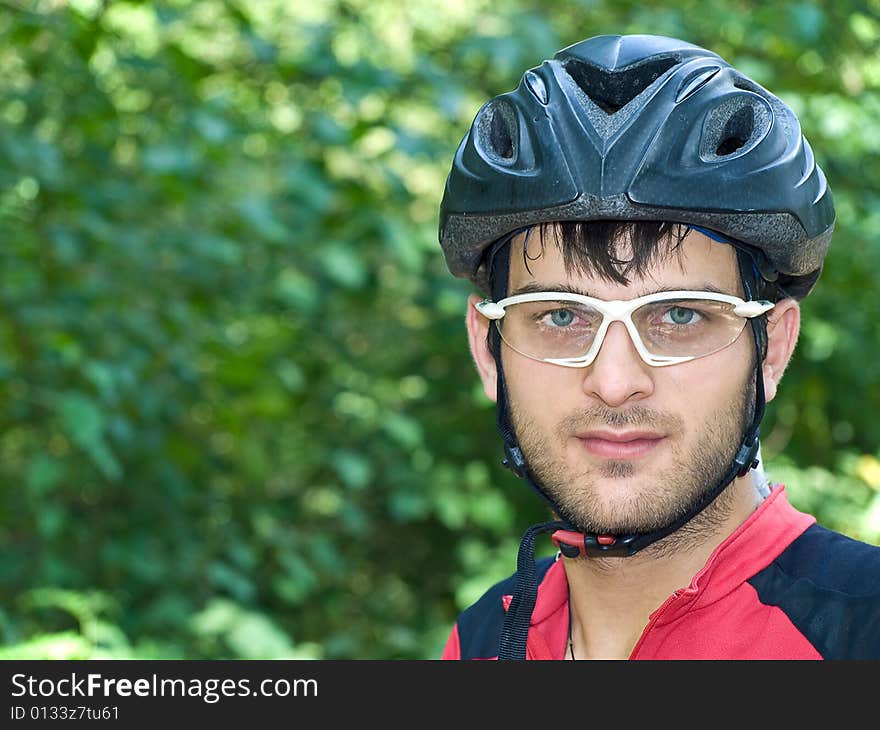 Portrait of cyclist in the helmet