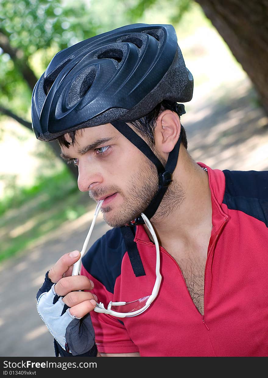 Portrait of cyclist in the helmet