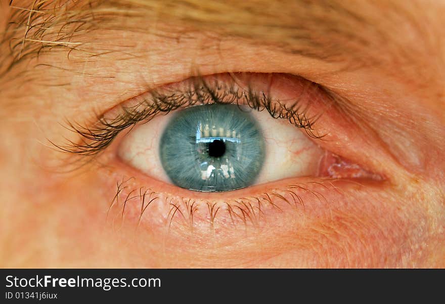 Blue eye of an adult man