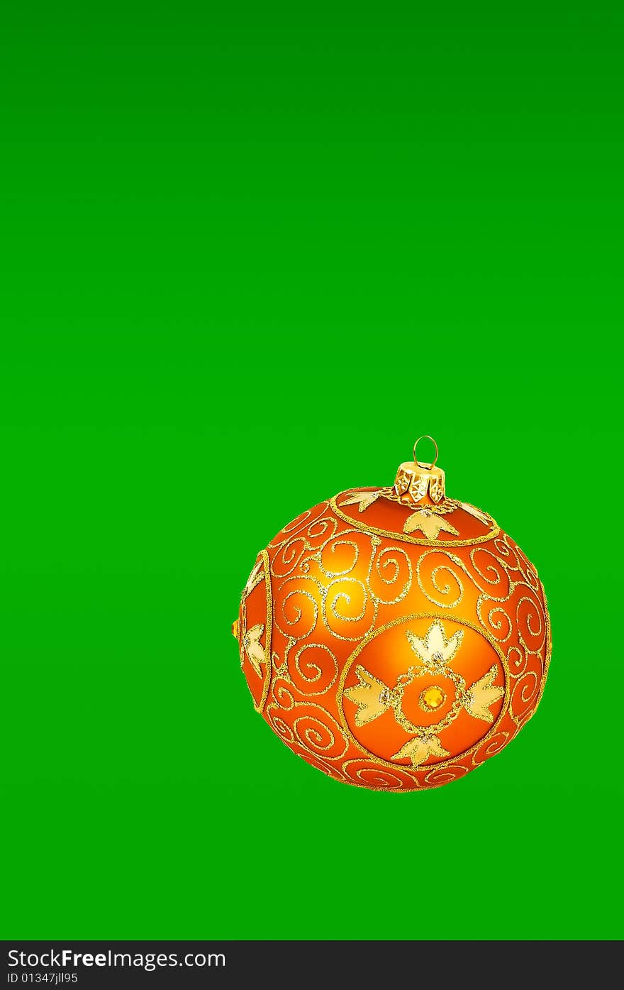 Golden Chrismas tree ornament on green background. Golden Chrismas tree ornament on green background