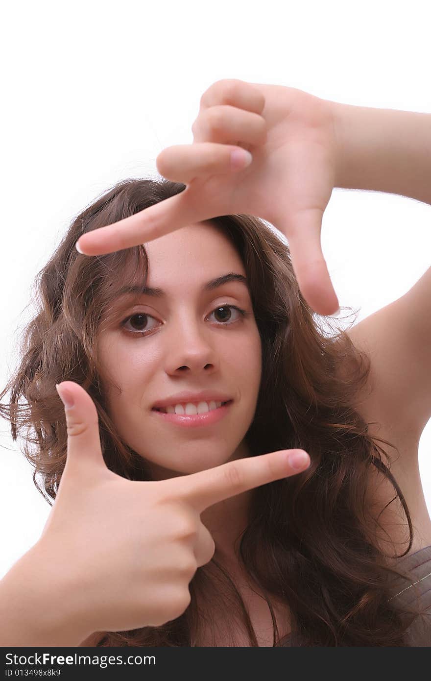 Young girl posing, isolated over white background