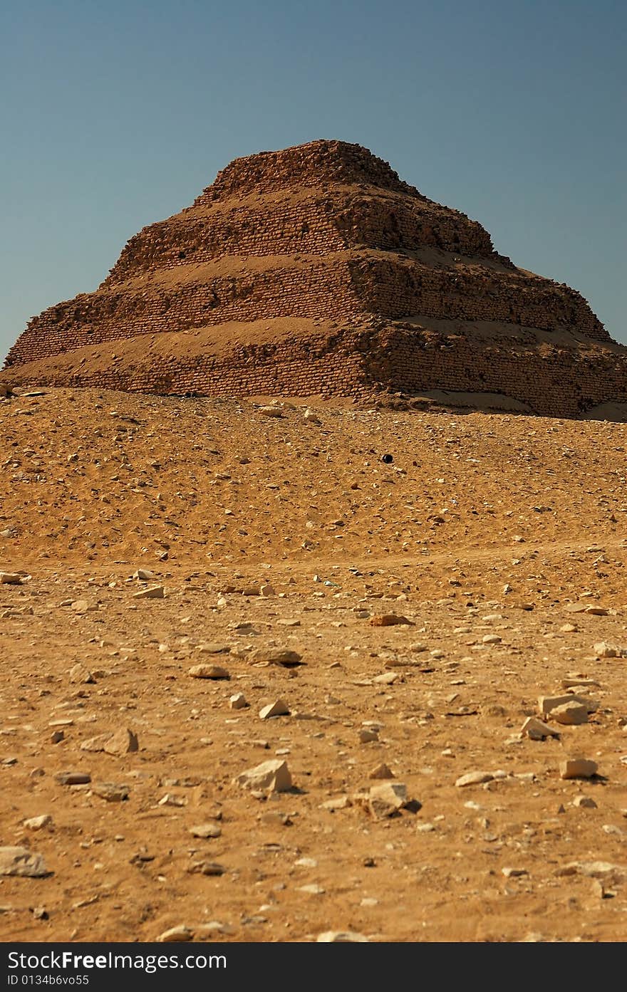 An image of a step pyramid taken in outside of Cairo, Egypt.