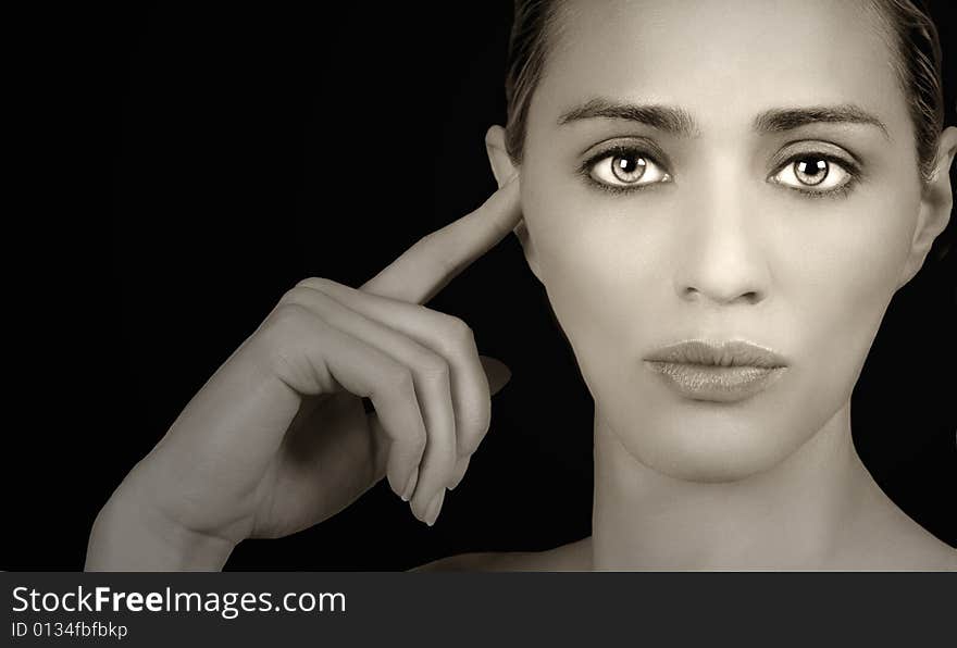 Classic Portrait of blond woman In Thought. Classic Portrait of blond woman In Thought