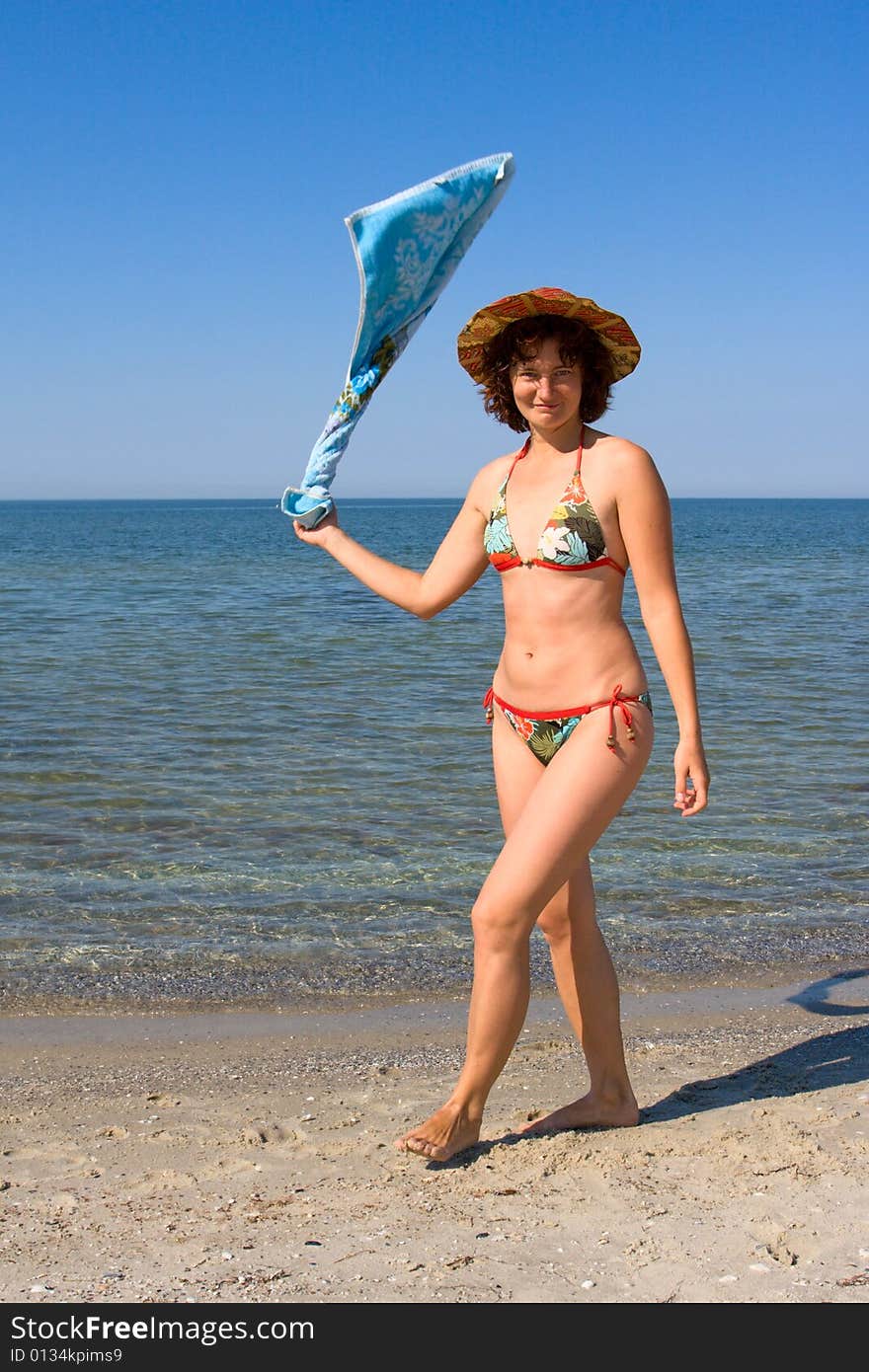 Woman with blue towel