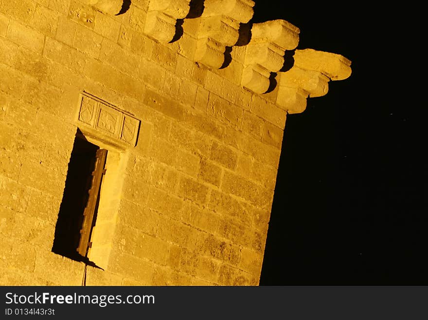 A part of a castle late at night. A part of a castle late at night