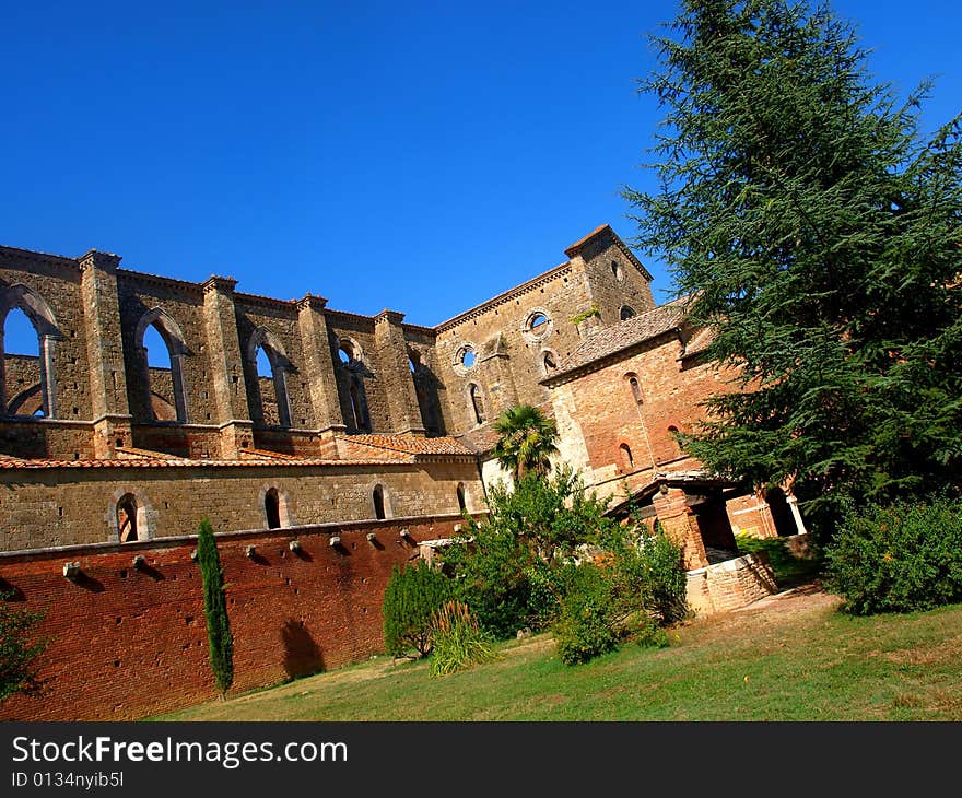 A glimpse of San Galgano abbey in Tuscany. A glimpse of San Galgano abbey in Tuscany