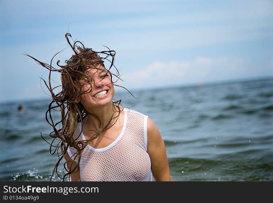 Beautiful girl swiming