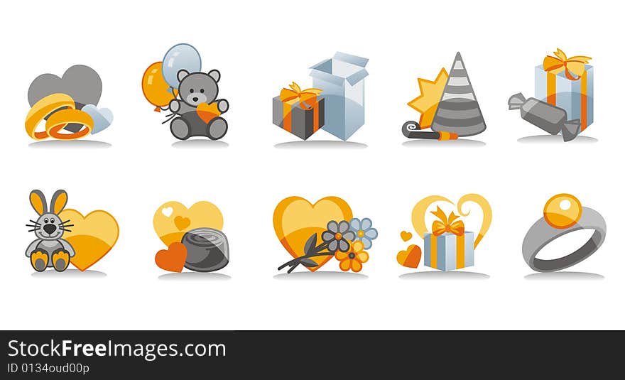 Set of holiday icons - ten illustrations. Set of holiday icons - ten illustrations