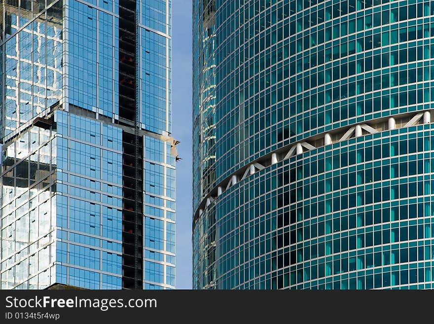 Reflections in windows of a beautiful modern skyscrapers