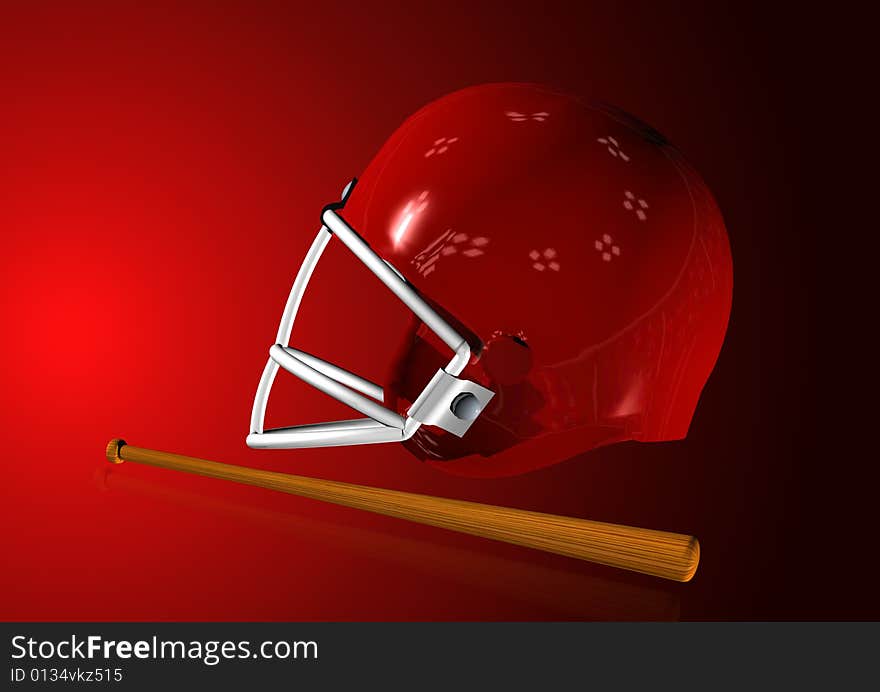 3D render helmet with baseball bat