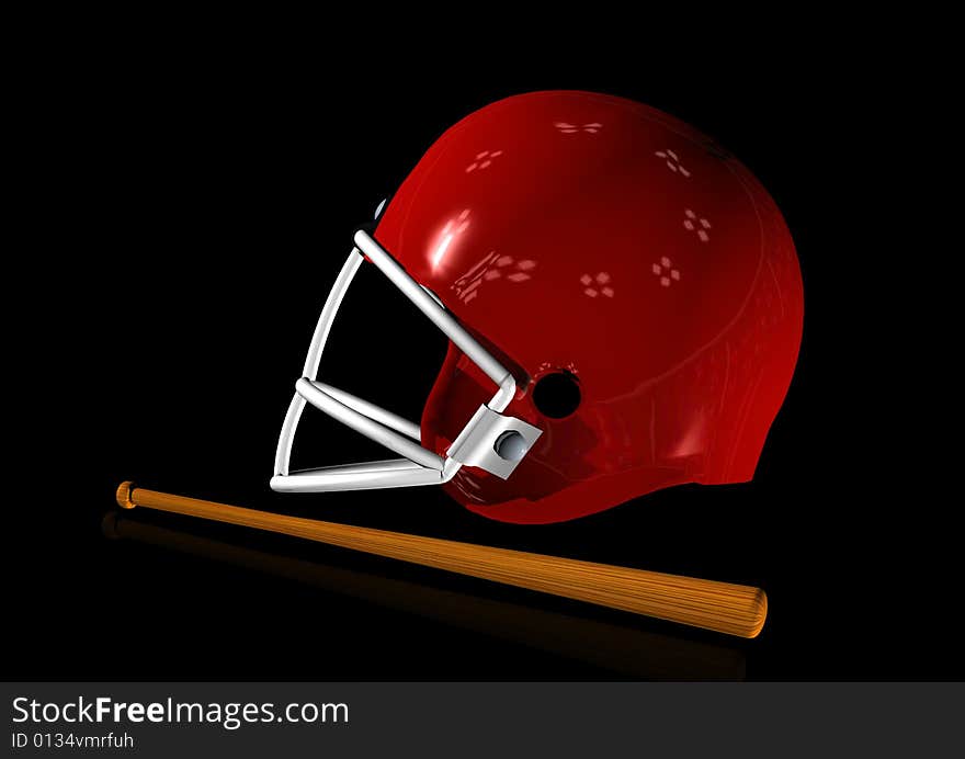 3D render helmet with baseball bat