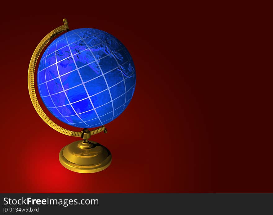 Blue 3d globe in gradient background. Blue 3d globe in gradient background