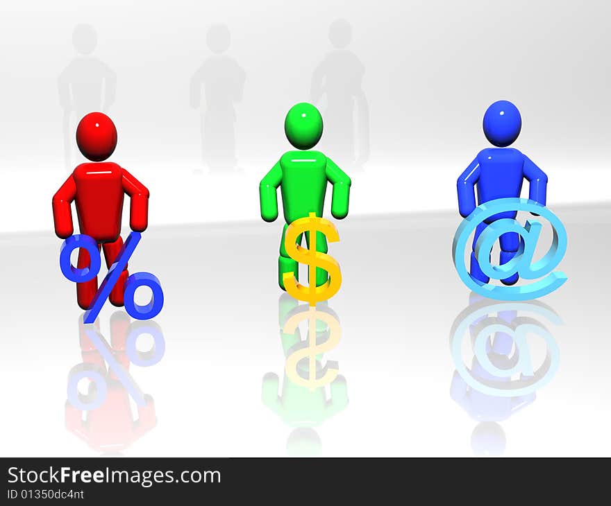 Business icons with 3d person. Three-dimensional Shape. Business icons with 3d person. Three-dimensional Shape.