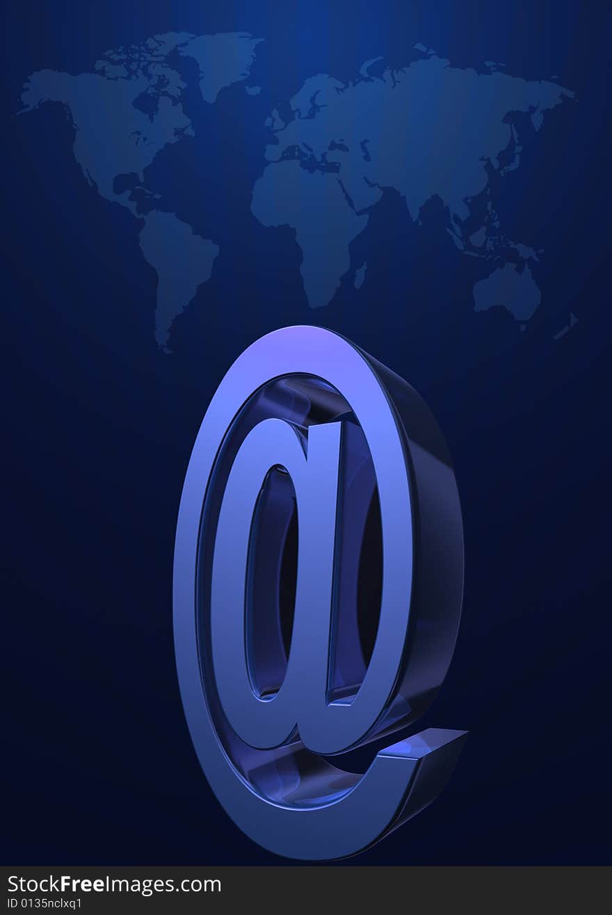 3D rendering at blue symbol in world background. 3D rendering at blue symbol in world background