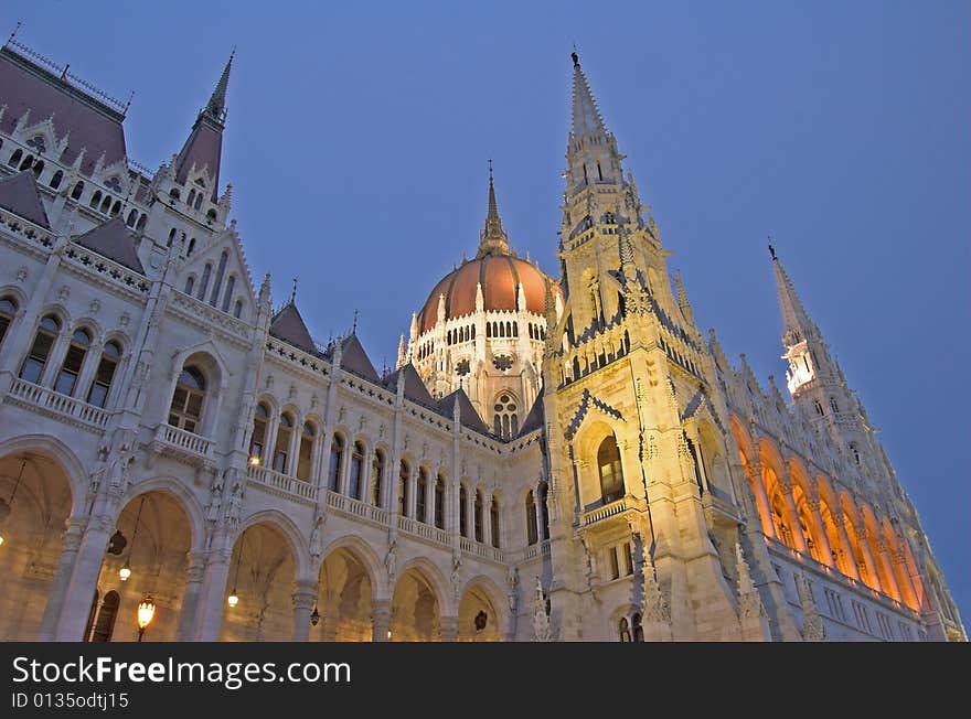 The Hungarian Parliament in the evening. The Hungarian Parliament in the evening.