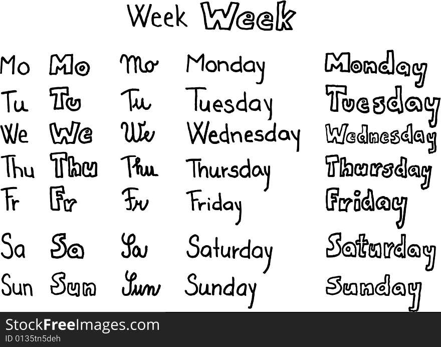 Days of the week on white background. vector image