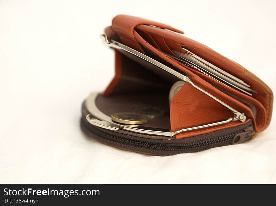 Brown wallet of white background