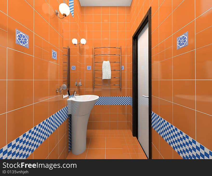 Interior of the orange bathroom