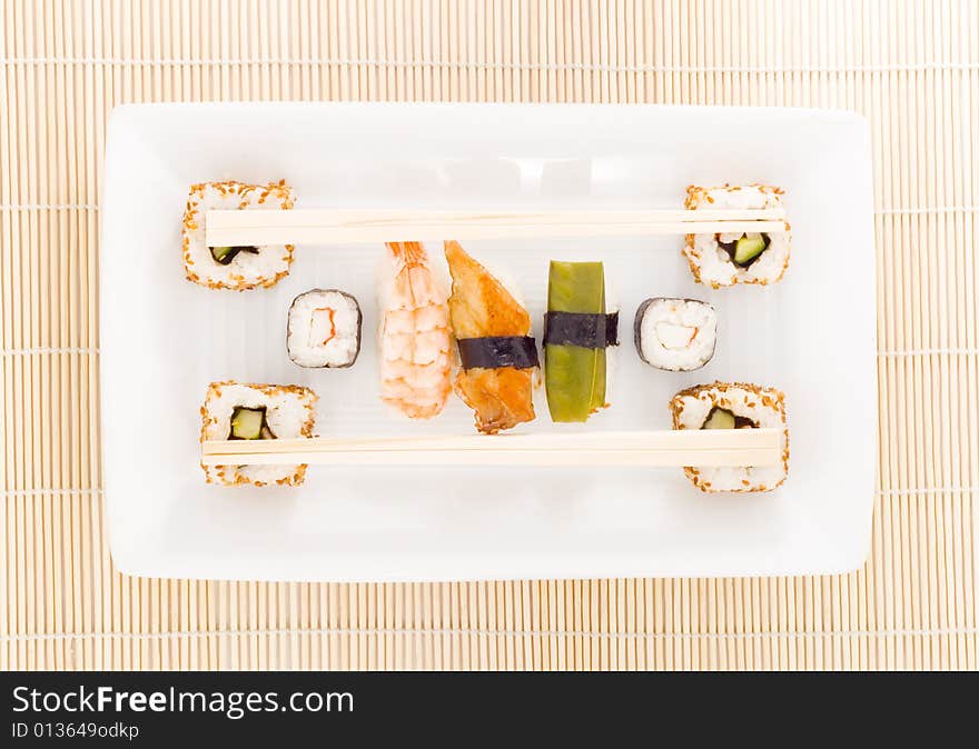 A plate with different kinds of sushi