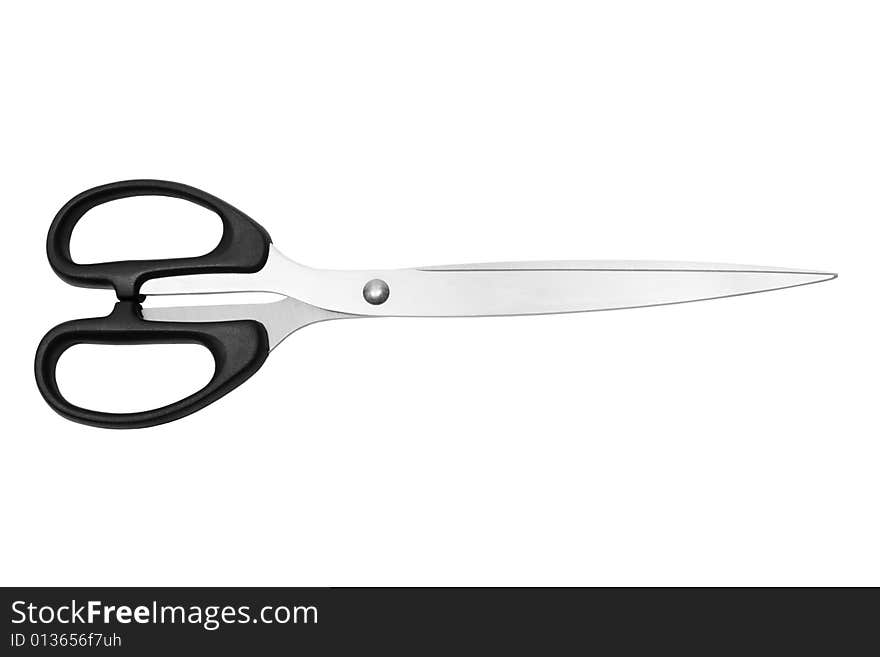 Modern metal scissors on a white background