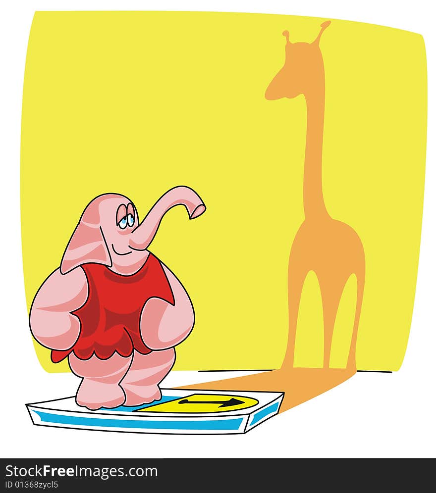 A sexy pink elephant with the shadow of a giraffe. A sexy pink elephant with the shadow of a giraffe